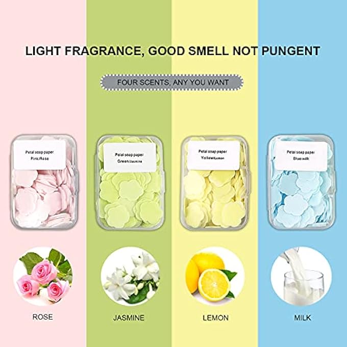 FERCAISH 400 PETAL SOAP SHEETS, PORTABLE AND DISSOLVABLE SOAP PAPER SHEETS FOR HAND WASHING AND CLEANING, PERFECT FOR CHILDREN AND ADULTS ON OUTDOOR TRAVEL AND CAMPING HIKING(4 BOX SET) - Image 3
